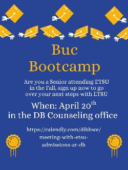 Buc Bootcamp April 20 in D-B Counseling Office
